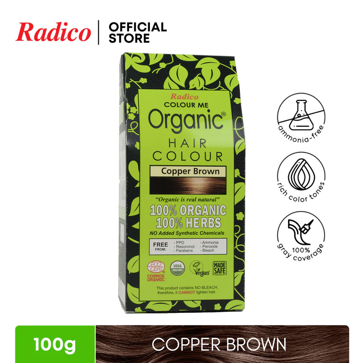 Buy Radico Organic Hair Colour, Copper Brown, 100 gm Online
