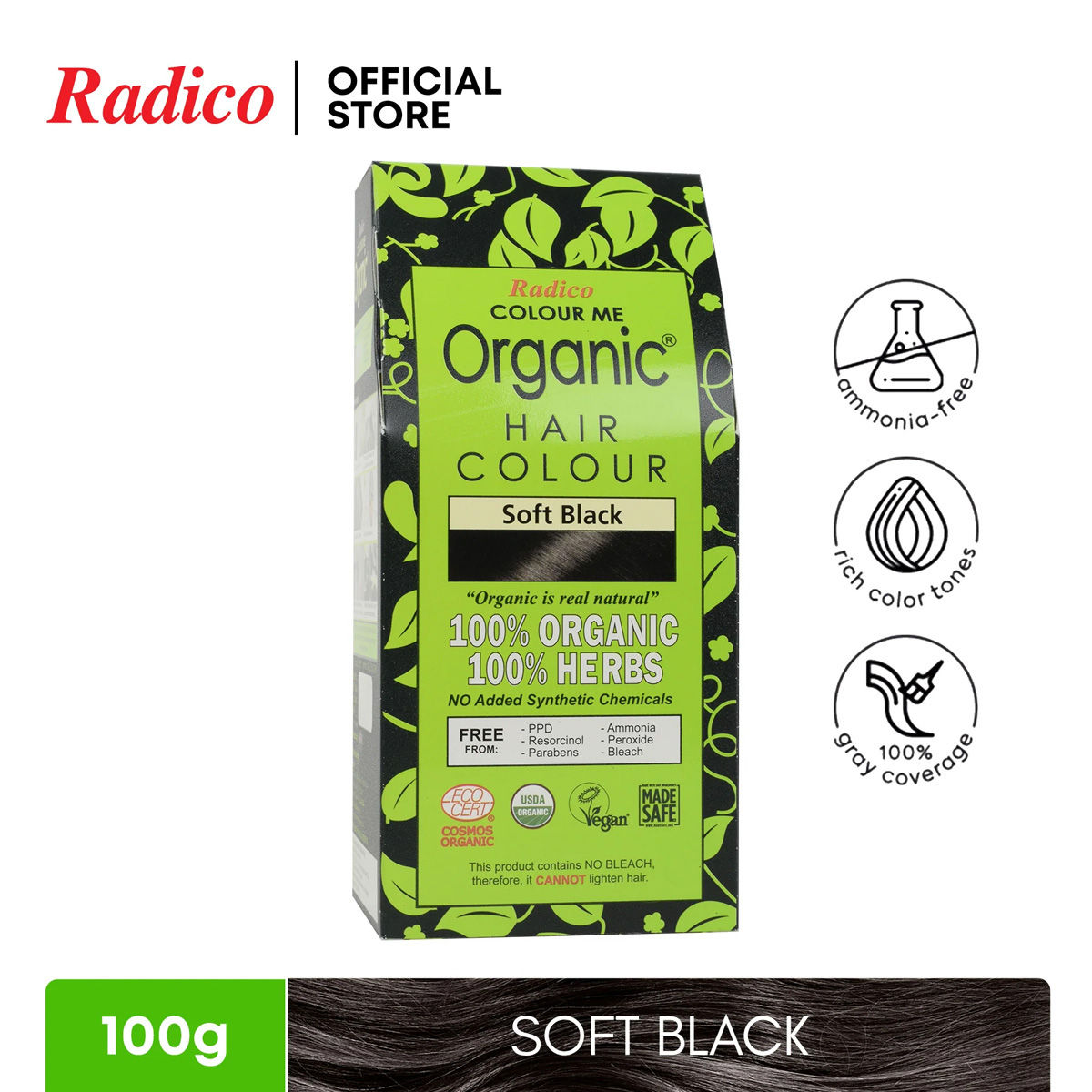Buy Radico Organic Hair Colour, Soft Black, 100 gm Online