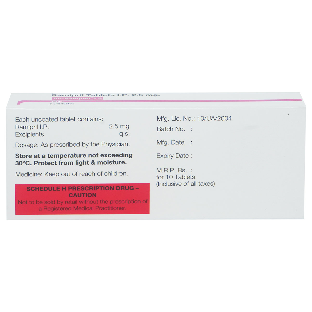 Ramipril 2.5Mg Tablet 10'S, Pack of 10 TabletS Ramipril 2.5Mg Tablet 10'S, Pack of 10 TabletS