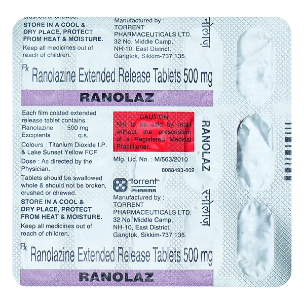 Ranolaz 500 mg Tablet 15's, Pack of 15 TabletS
