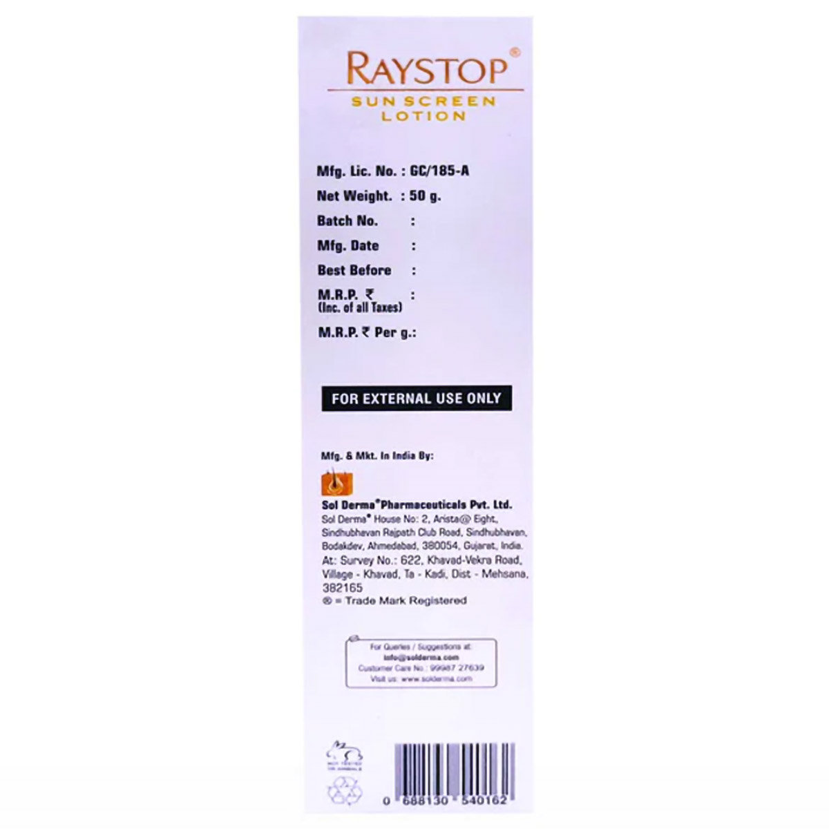 Raystop Lotion 50 ml, Pack of 1 Raystop Lotion 50 ml, Pack of 1