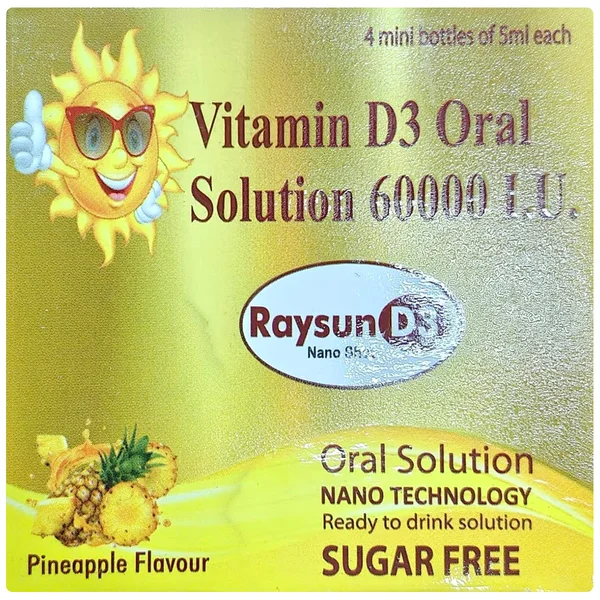 Raysun D3 Sugar Free Pineapple Flavour Nano Shots Oral Solution 5 ml
