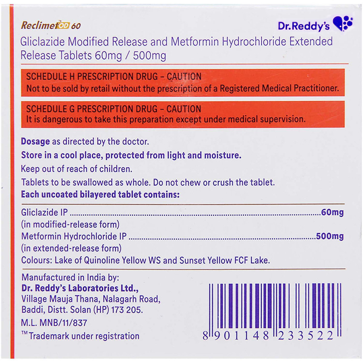 Reclimet OD 60 Tablet 15's, Pack of 15 TABLETS Reclimet OD 60 Tablet 15's, Pack of 15 TABLETS