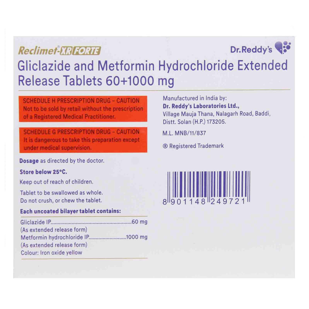 Reclimet XR Forte Tablet 15's, Pack of 15 TABLETS Reclimet XR Forte Tablet 15's, Pack of 15 TABLETS