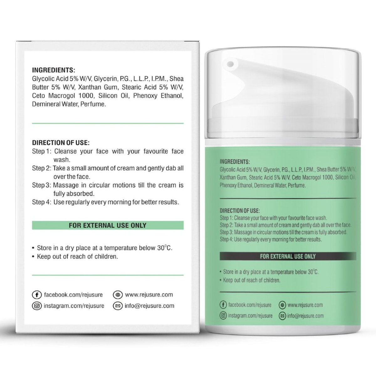 Rejusure Glycolic Acid Facial Moisturizer 50 ml | Glycolic Acid And Shea Butter | Promotes Skin Renewal & Hydration | Minimizes Pigmentation and Dark Spots | For All Skin Type, Pack of 1 Rejusure Glycolic Acid Facial Moisturizer 50 ml | Glycolic Acid And Shea Butter | Promotes Skin Renewal & Hydration | Minimizes Pigmentation and Dark Spots | For All Skin Type, Pack of 1