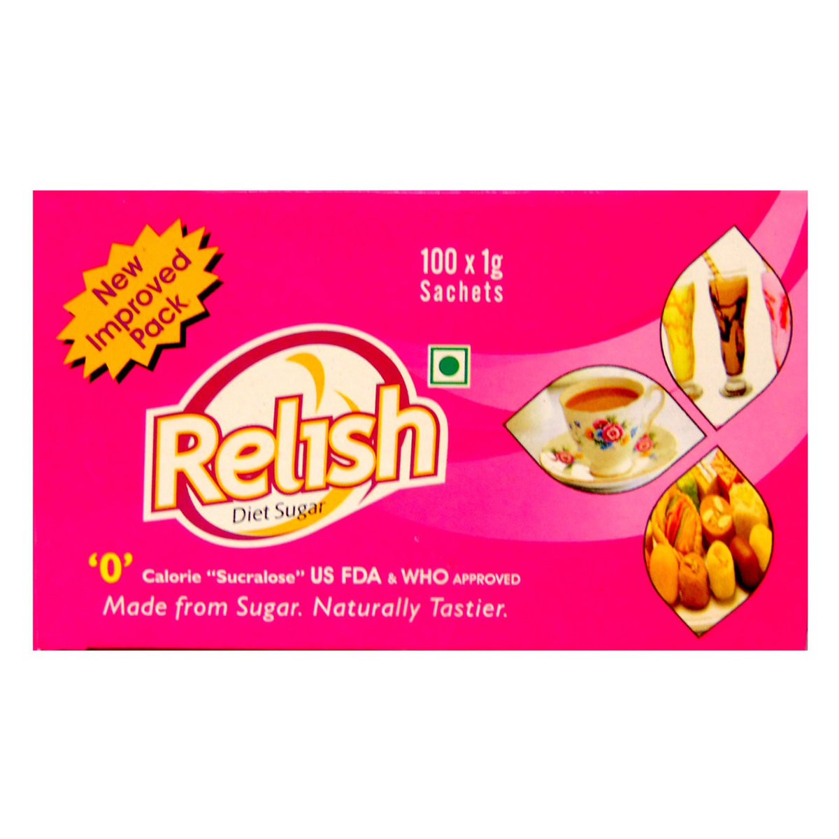 Relish Diet Sugar 100 gm (100 Sachets x 1 gm), Pack of 1 Relish Diet Sugar 100 gm (100 Sachets x 1 gm), Pack of 1