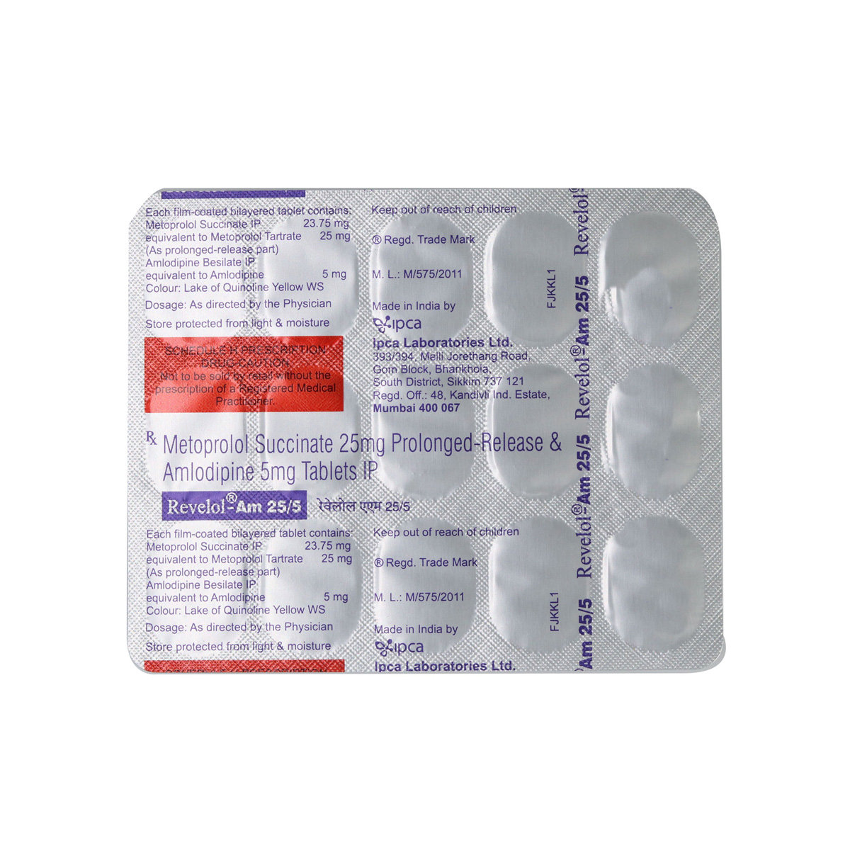 Revelol-AM 25 mg/5 mg Tablet 15's, Pack of 15 TABLETS Revelol-AM 25 mg/5 mg Tablet 15's, Pack of 15 TABLETS