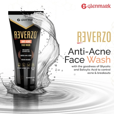 Reverzo Anti-Acne Face Wash 100 gm | Glycolic Acid And Salicylic Acid | Controls Excess Oil, Acne |, Pack of 1