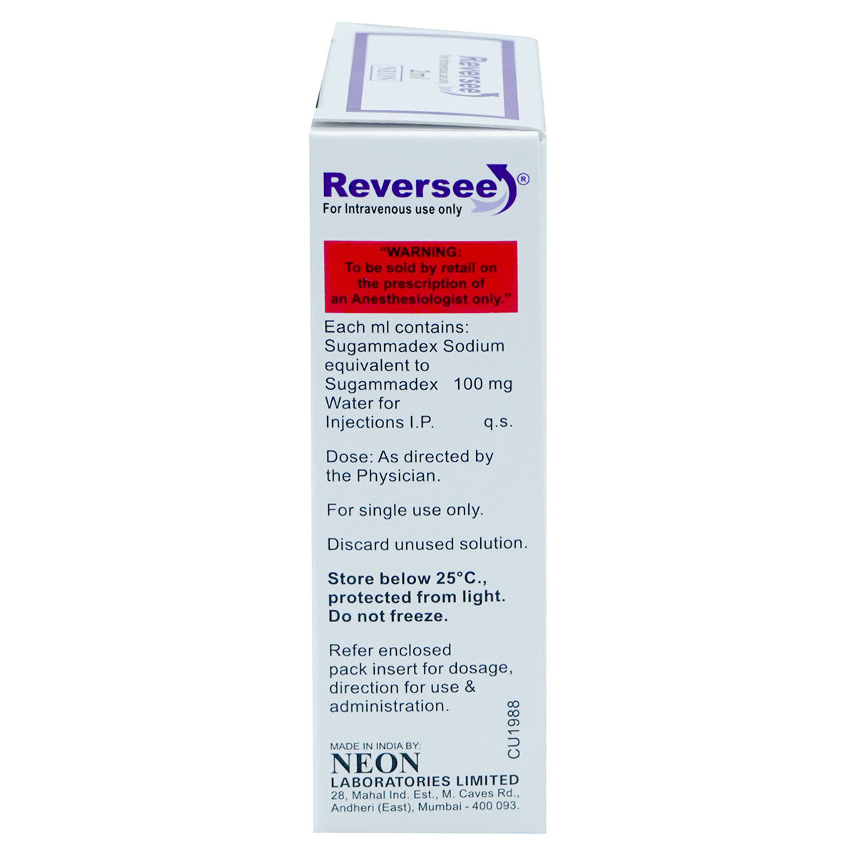 Reversee 100mg/ml Injection 2 ml, Pack of 1 Injection Reversee 100mg/ml Injection 2 ml, Pack of 1 Injection