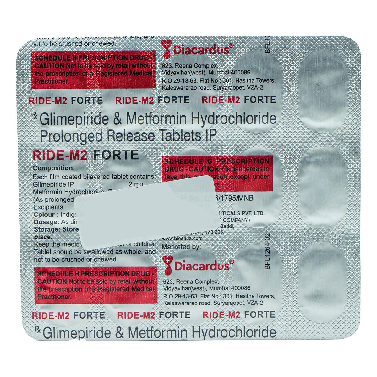 Ride-M2 Forte 2 mg/1000 mg Tablet 15's, Pack of 15 TabletS Ride-M2 Forte 2 mg/1000 mg Tablet 15's, Pack of 15 TabletS