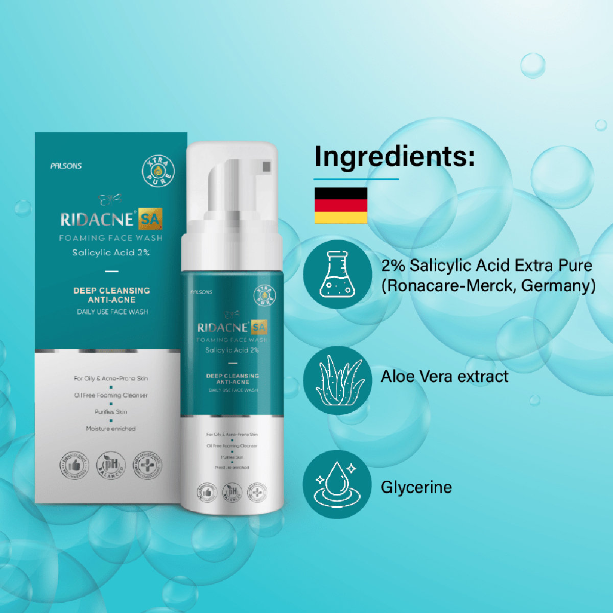 Ridacne SA Foaming Face Wash 100 ml, Pack of 1 Ridacne SA Foaming Face Wash 100 ml, Pack of 1