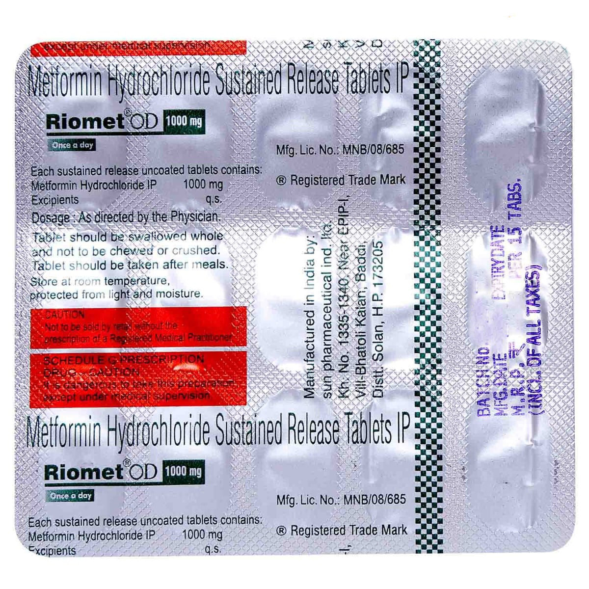 Riomet OD 1000 Tablet 15's, Pack of 15 TABLETS Riomet OD 1000 Tablet 15's, Pack of 15 TABLETS