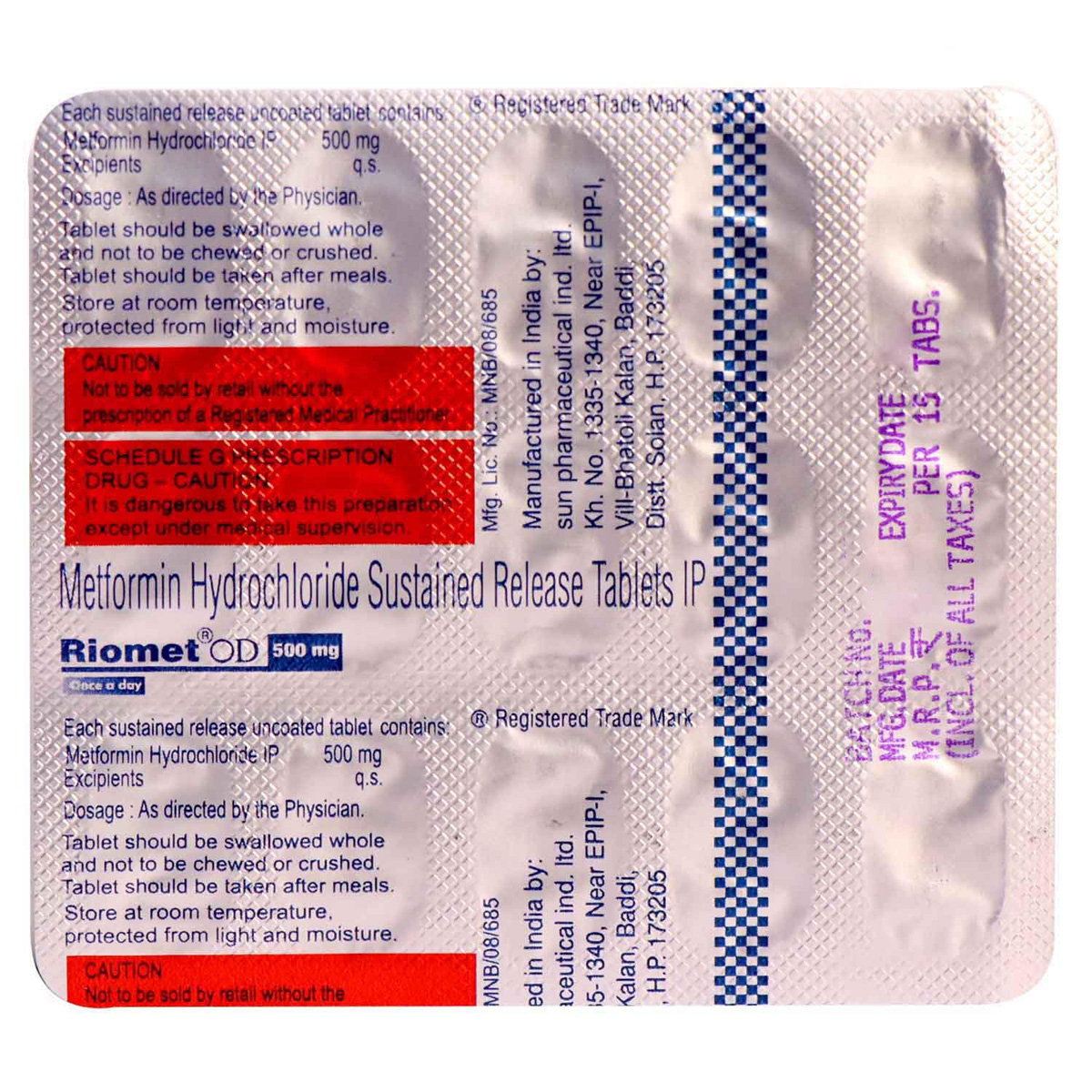 Riomet OD 500 mg Tablet 15's, Pack of 15 TABLETS Riomet OD 500 mg Tablet 15's, Pack of 15 TABLETS