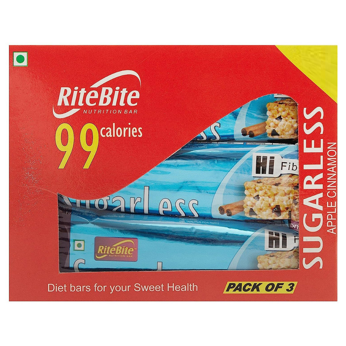 RiteBite Sugarless 99 Cal Bars, (Pack of 3), Pack of 1 RiteBite Sugarless 99 Cal Bars, (Pack of 3), Pack of 1