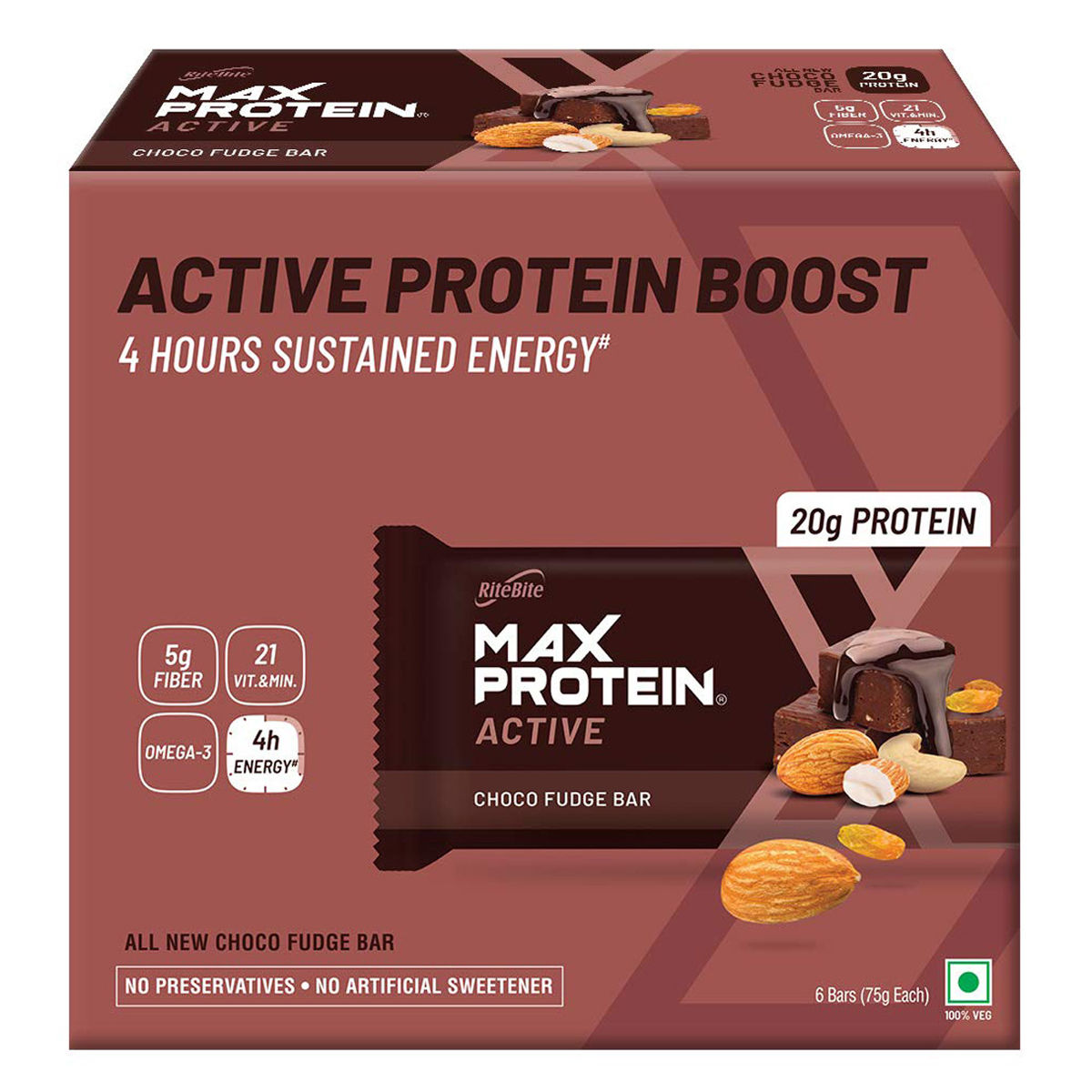 Ritebite Max Protein Choco Fudge Bar, (Pack Of 6), Pack of 1 