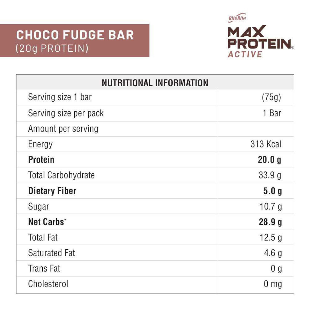 Ritebite Max Protein Choco Fudge Bar, (Pack Of 6), Pack of 1 