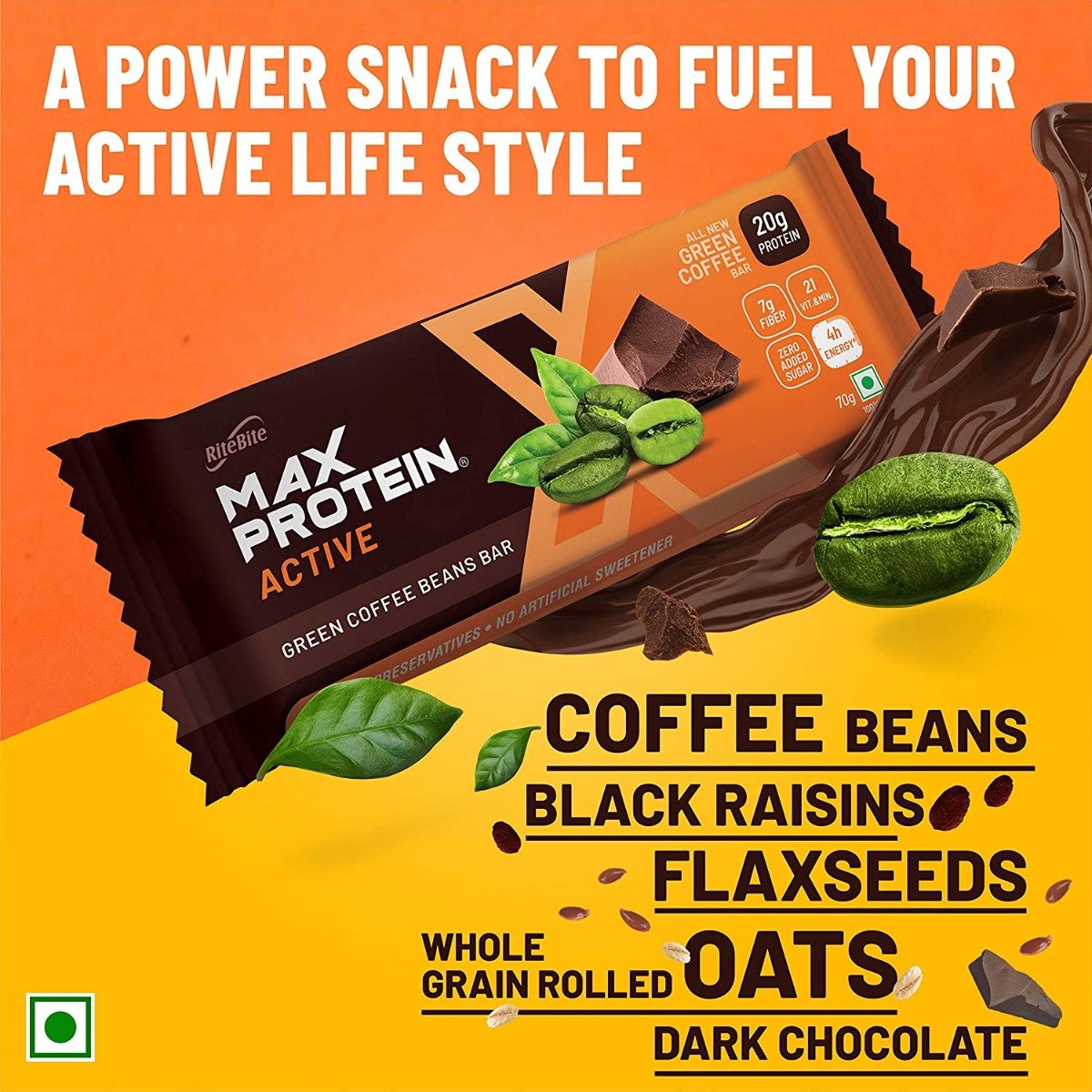 RiteBite Max Protein Active Green Coffee Beans Bar, 70 gm, Pack of 1 RiteBite Max Protein Active Green Coffee Beans Bar, 70 gm, Pack of 1