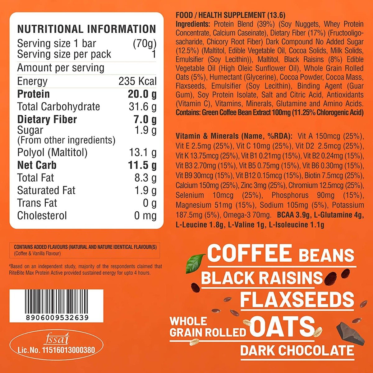 RiteBite Max Protein Active Green Coffee Beans Bar, 70 gm, Pack of 1 RiteBite Max Protein Active Green Coffee Beans Bar, 70 gm, Pack of 1