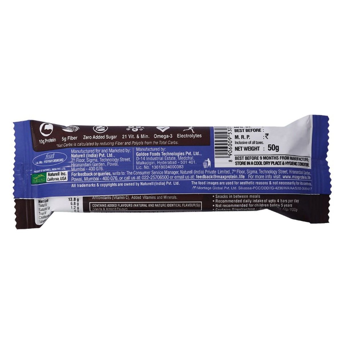 Ritebite Max Protein Daily Choco Almond Bar, 50 gm, Pack of 1 Ritebite Max Protein Daily Choco Almond Bar, 50 gm, Pack of 1