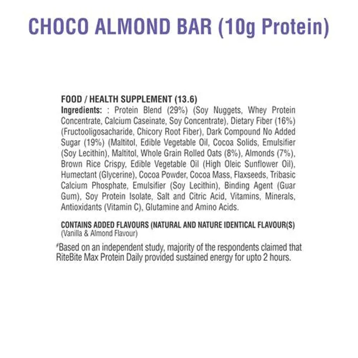 Ritebite Max Protein Daily Choco Almond Bar, 50 gm, Pack of 1 Ritebite Max Protein Daily Choco Almond Bar, 50 gm, Pack of 1