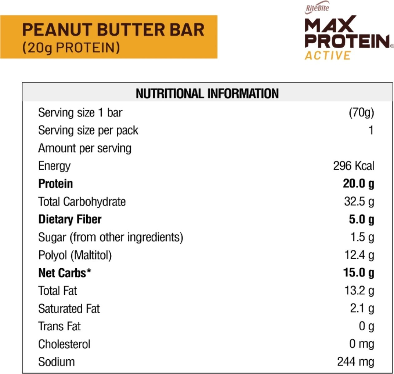 Ritebite Max Protein Peanut Butter Bar, 70 gm, Pack of 1 Ritebite Max Protein Peanut Butter Bar, 70 gm, Pack of 1