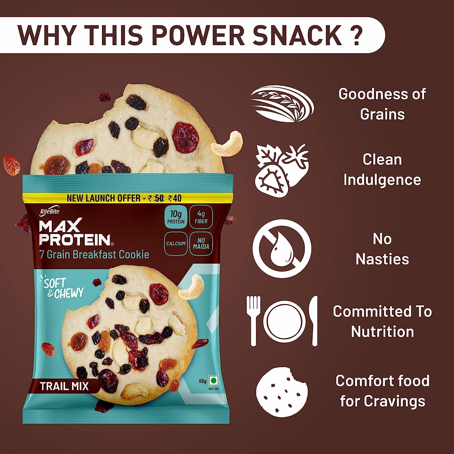 Ritebite Max Protein Trial Mix Cookies, 55 gm Price, Uses, Side Effects