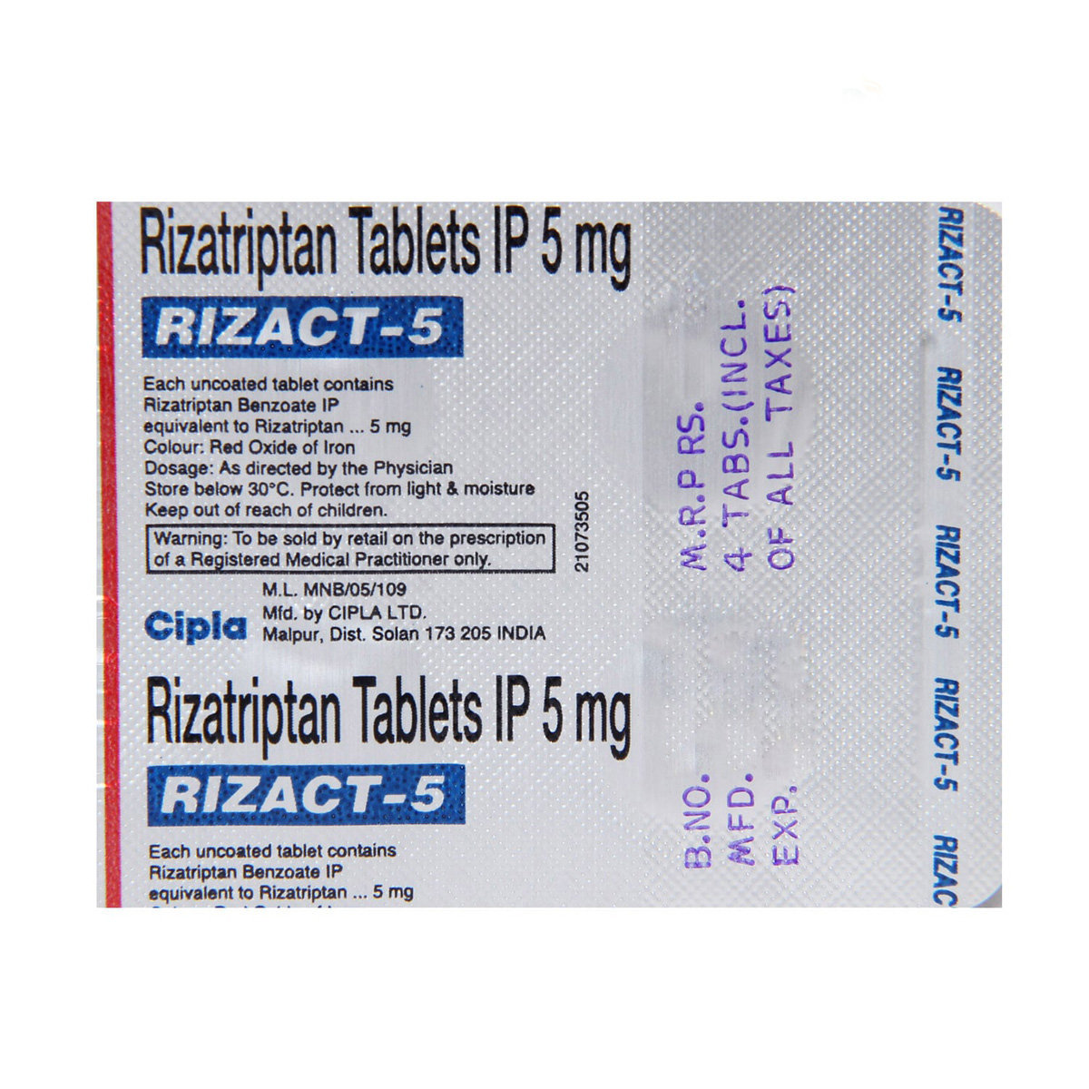 Rizact 5 Tablet 4's, Pack of 4 TABLETS Rizact 5 Tablet 4's, Pack of 4 TABLETS