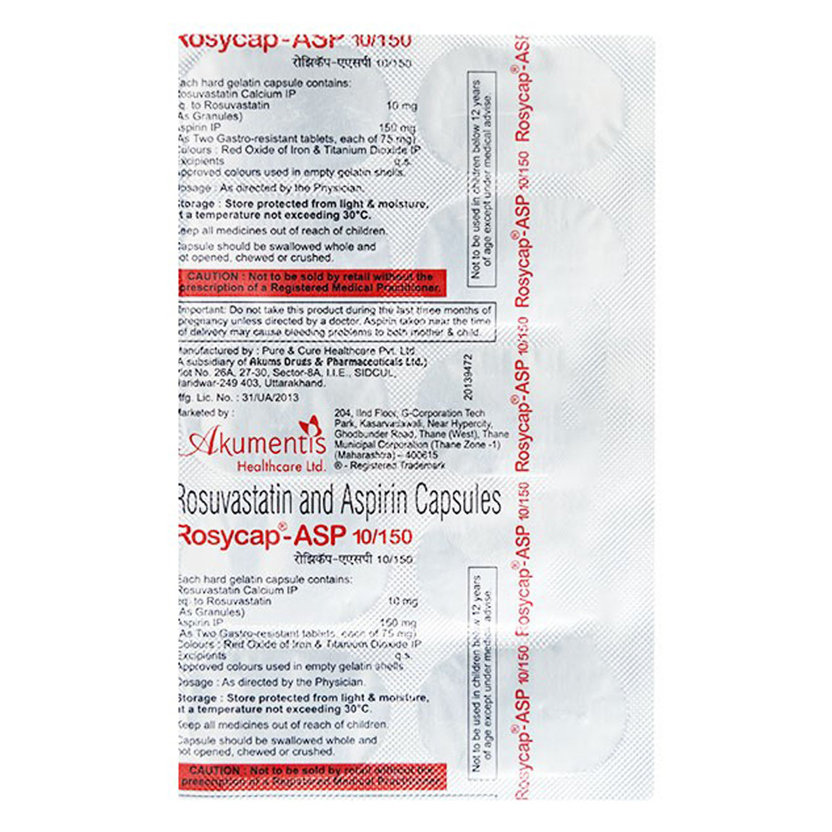Rosycap-ASP 10 mg/150 mg Capsule 10's, Pack of 10 Rosycap-ASP 10 mg/150 mg Capsule 10's, Pack of 10