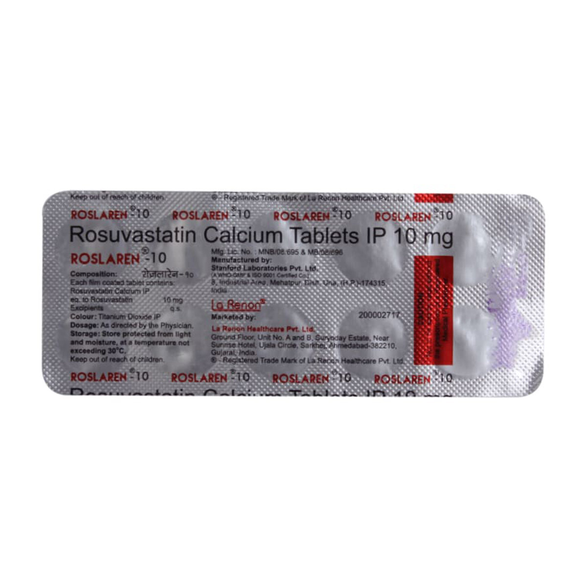Roslaren 10 Tablet 10's, Pack of 10 TABLETS Roslaren 10 Tablet 10's, Pack of 10 TABLETS