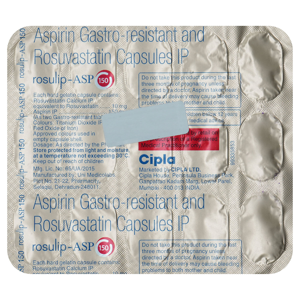 Rosulip-ASP 150 mg Capsule 15's, Pack of 15 CapsuleS Rosulip-ASP 150 mg Capsule 15's, Pack of 15 CapsuleS