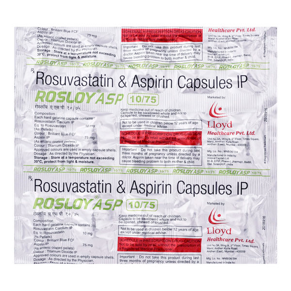 Rosloy ASP 10 mg/75 mg Capsule 15's, Pack of 15 CAPSULES Rosloy ASP 10 mg/75 mg Capsule 15's, Pack of 15 CAPSULES