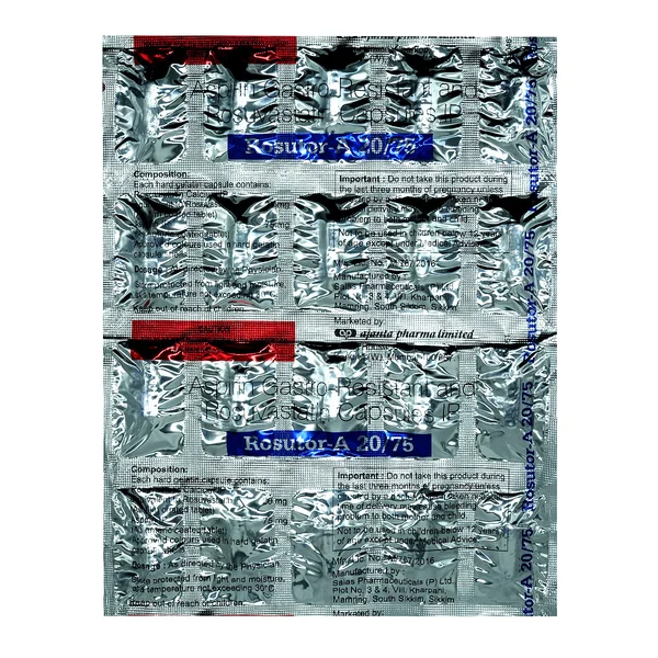 Rosutor-A 20 mg/75 mg Capsule 20's, Pack of 20 CapsuleS