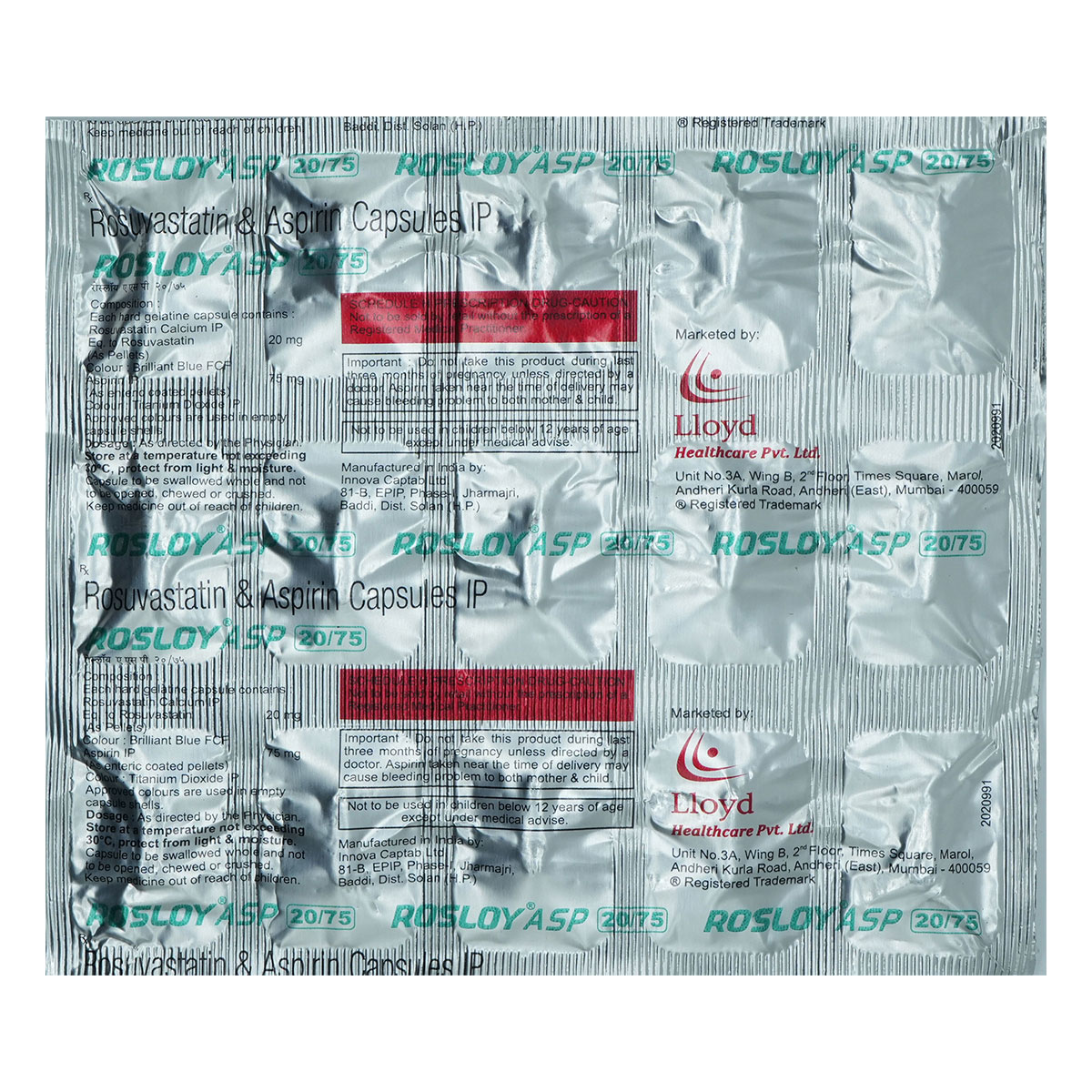 Rosloy-ASP 20 mg/75 mg Capsule 15's, Pack of 15 CapsuleS Rosloy-ASP 20 mg/75 mg Capsule 15's, Pack of 15 CapsuleS