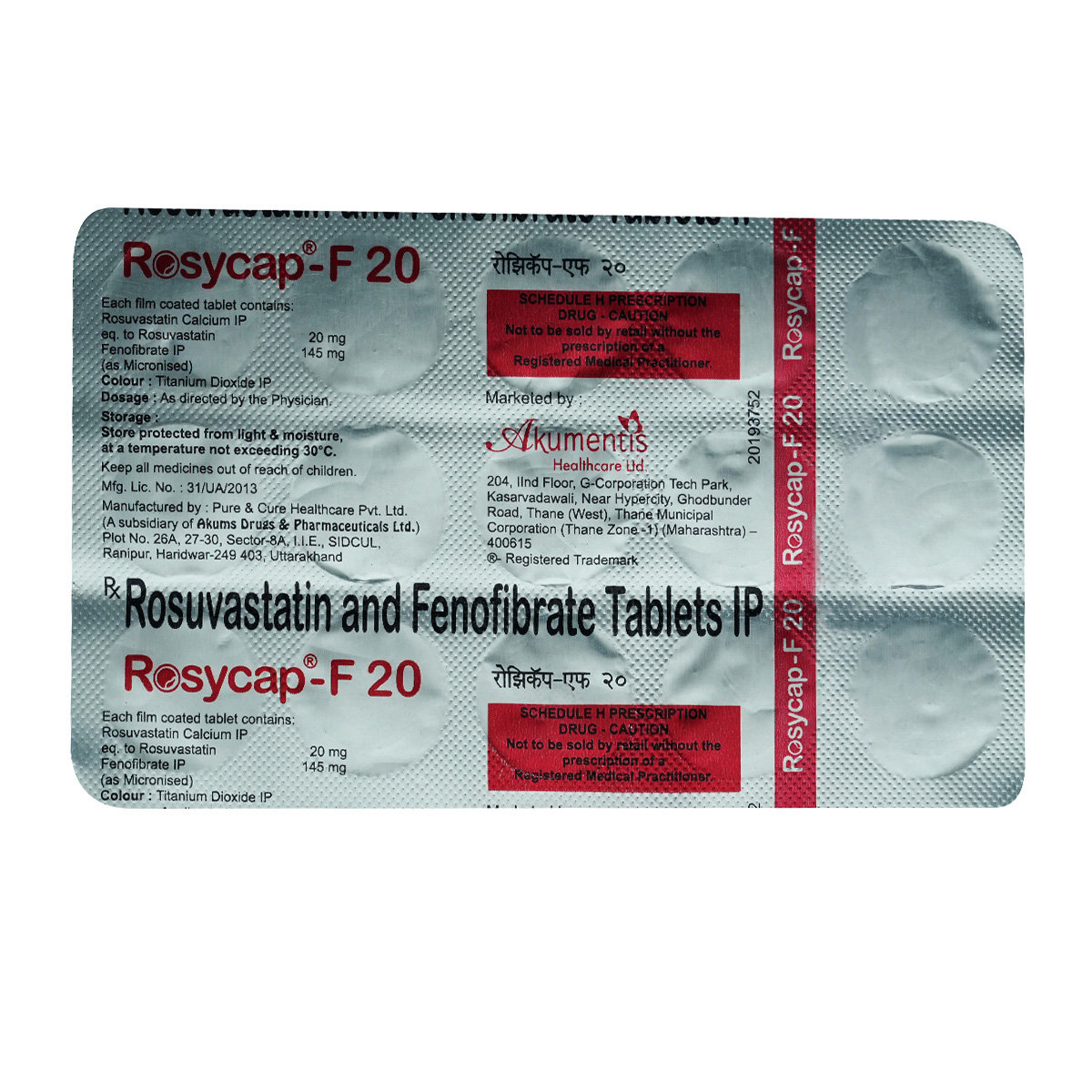 Rosycap-F 20 mg Tablet 15's, Pack of 15 Rosycap-F 20 mg Tablet 15's, Pack of 15