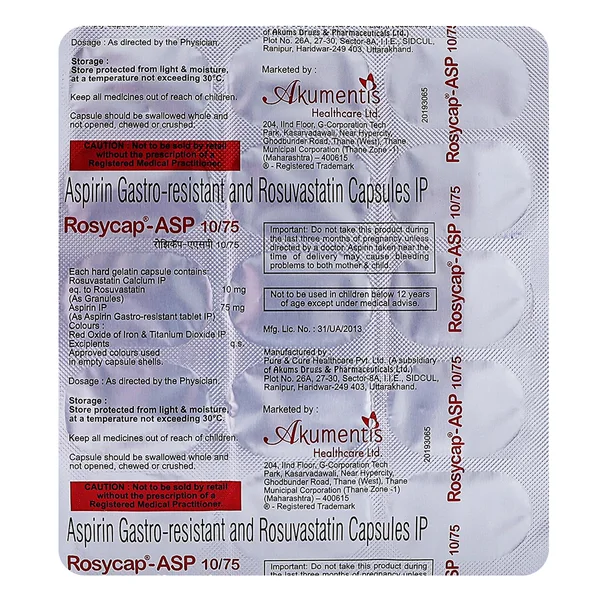 Rosycap-ASP 10 mg/75 mg Capsule 15's, Pack of 15 CapsuleS