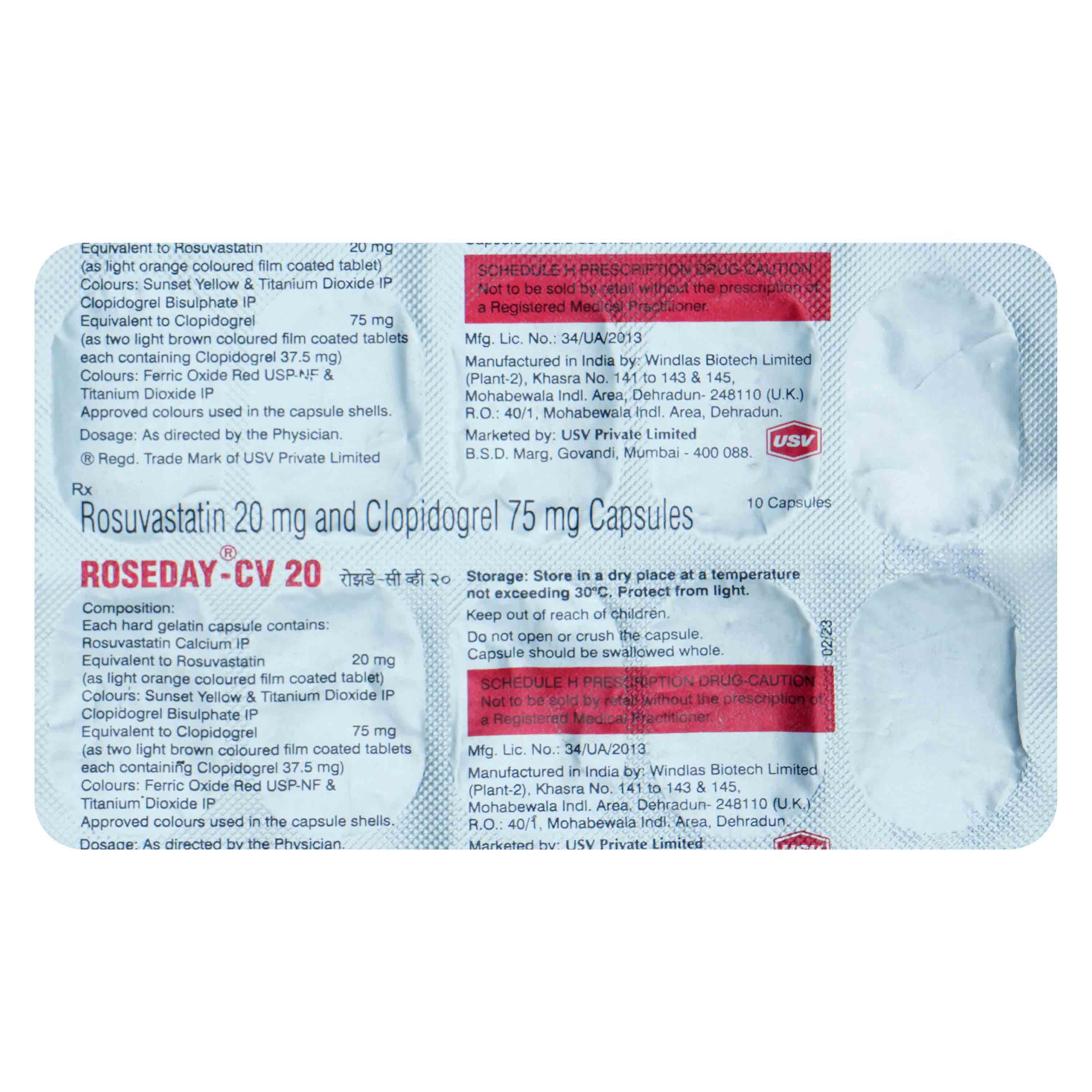 Roseday CV 20 mg Capsule 10's, Pack of 10 CAPSULES Roseday CV 20 mg Capsule 10's, Pack of 10 CAPSULES