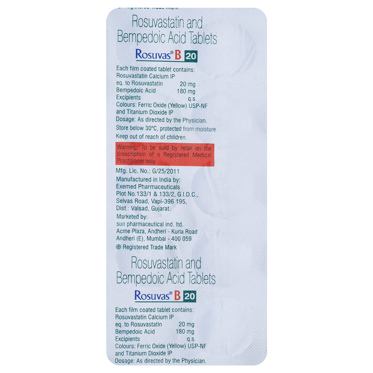 Rosuvas B 20 Tablet 10's, Pack of 10 Rosuvas B 20 Tablet 10's, Pack of 10