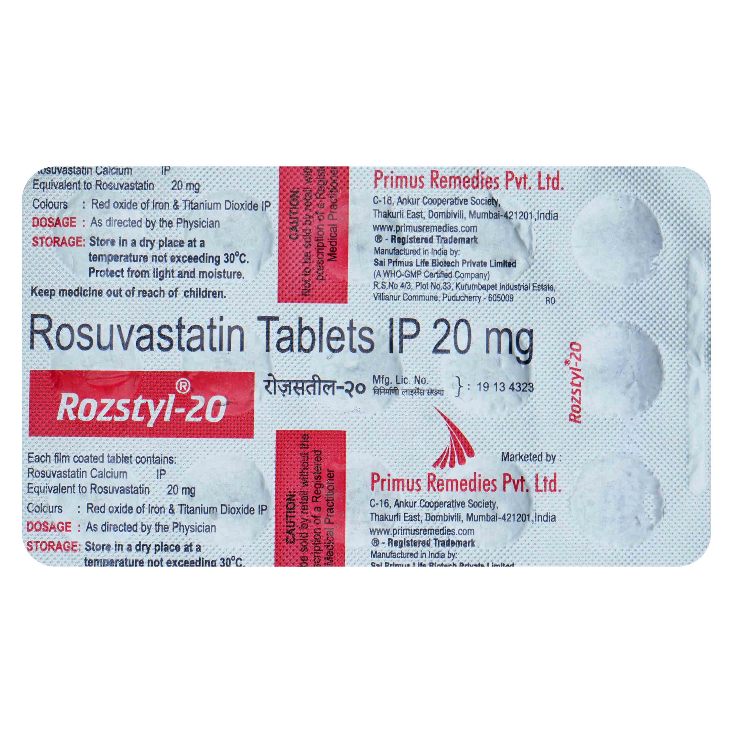 Rozstyl-20 Tablet 15's, Pack of 15 TABLETS Rozstyl-20 Tablet 15's, Pack of 15 TABLETS