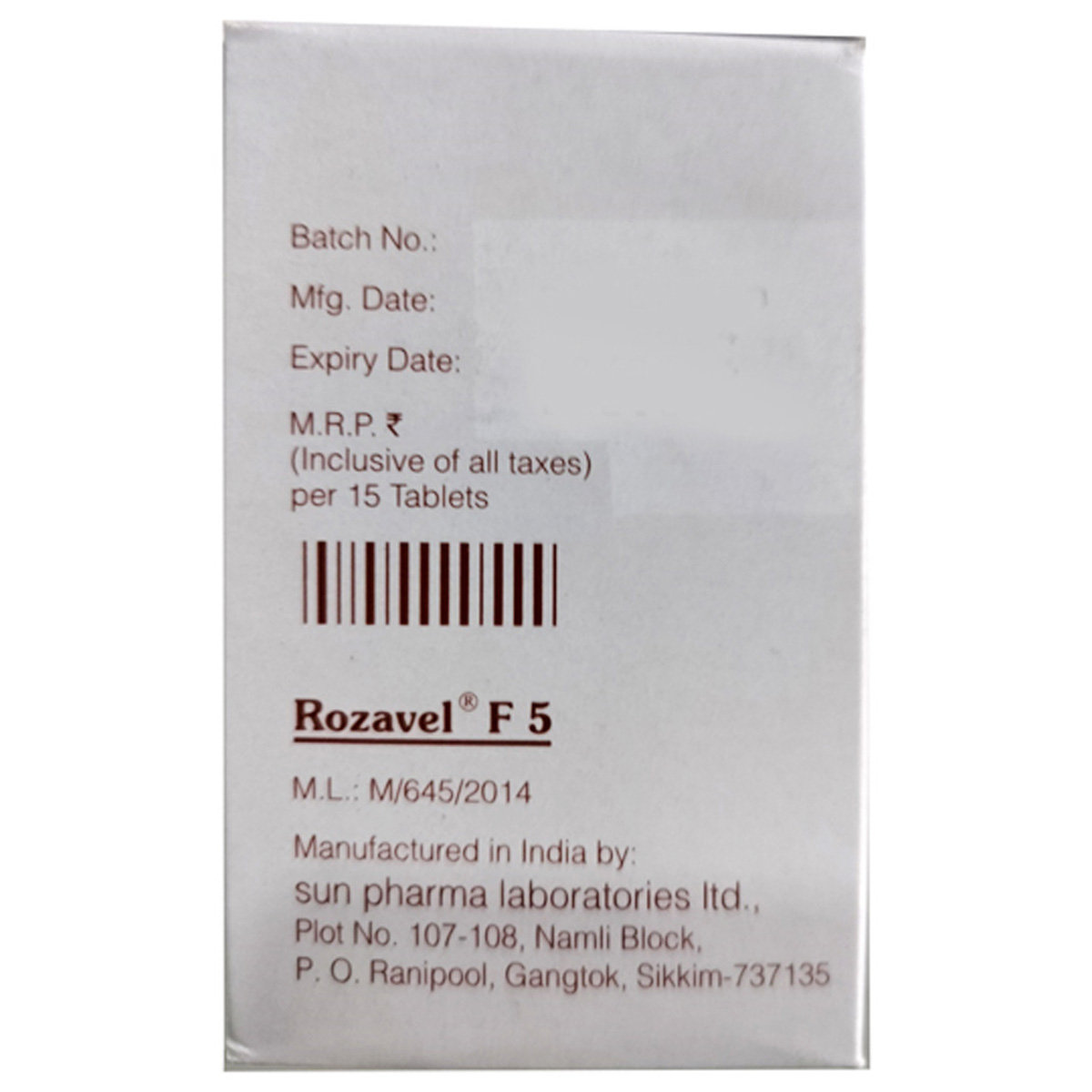 Rozavel F 5 Tablet 15's, Pack of 15 Rozavel F 5 Tablet 15's, Pack of 15