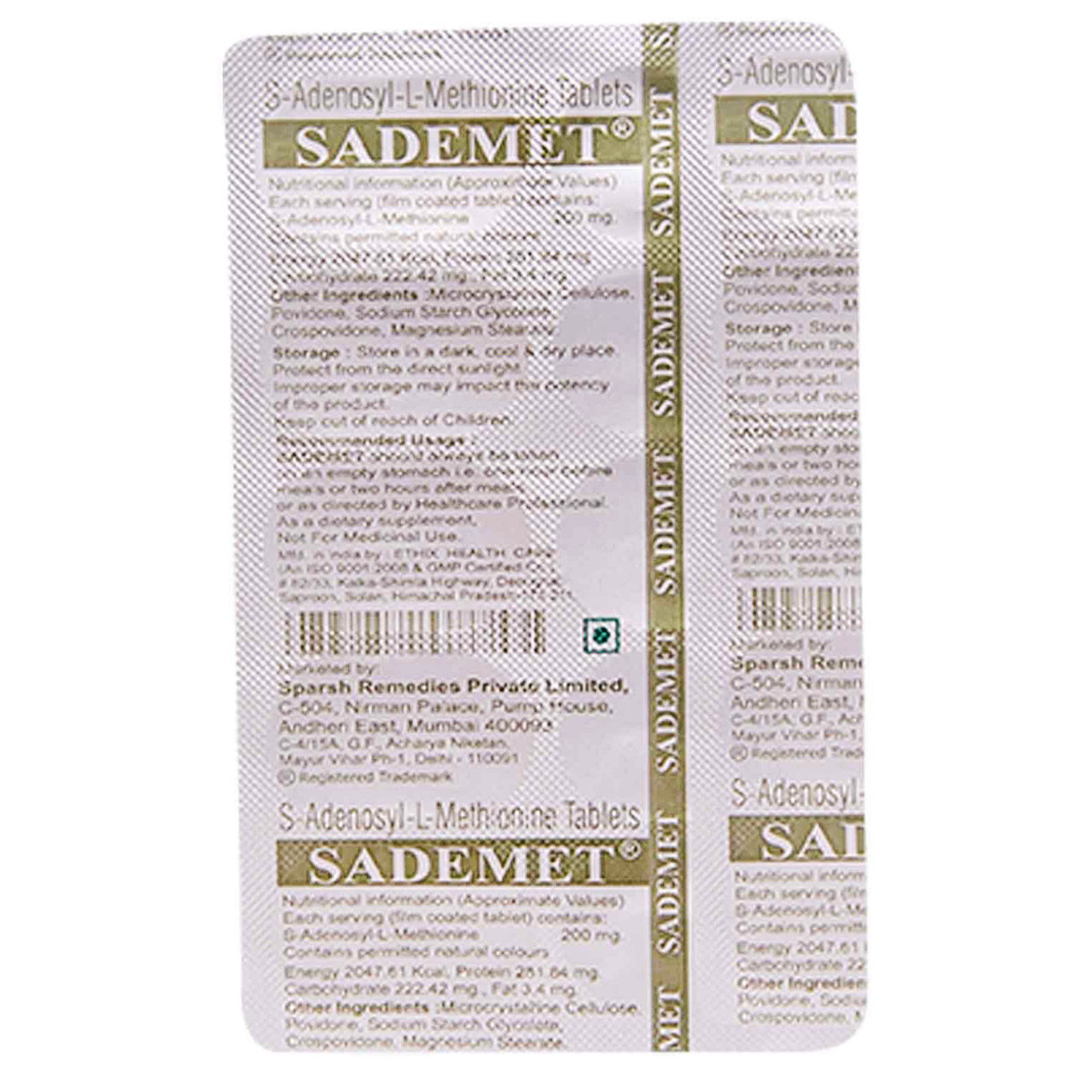 Sademet Tablet 10's, Pack of 10 TABLETS Sademet Tablet 10's, Pack of 10 TABLETS