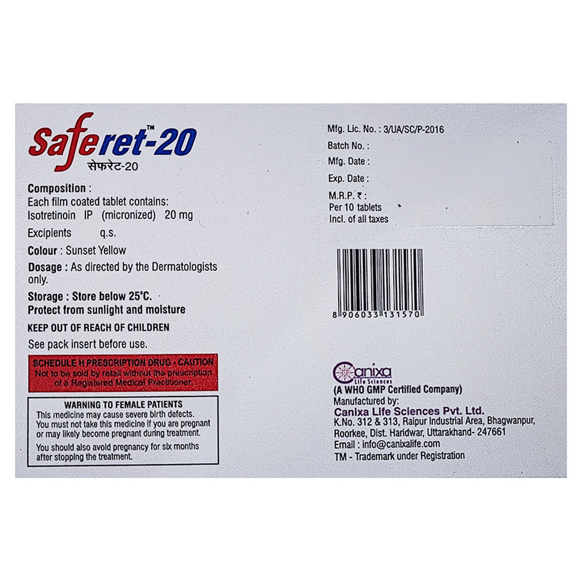 Saferet-20 Tablet 10's, Pack of 10 TABLETS Saferet-20 Tablet 10's, Pack of 10 TABLETS