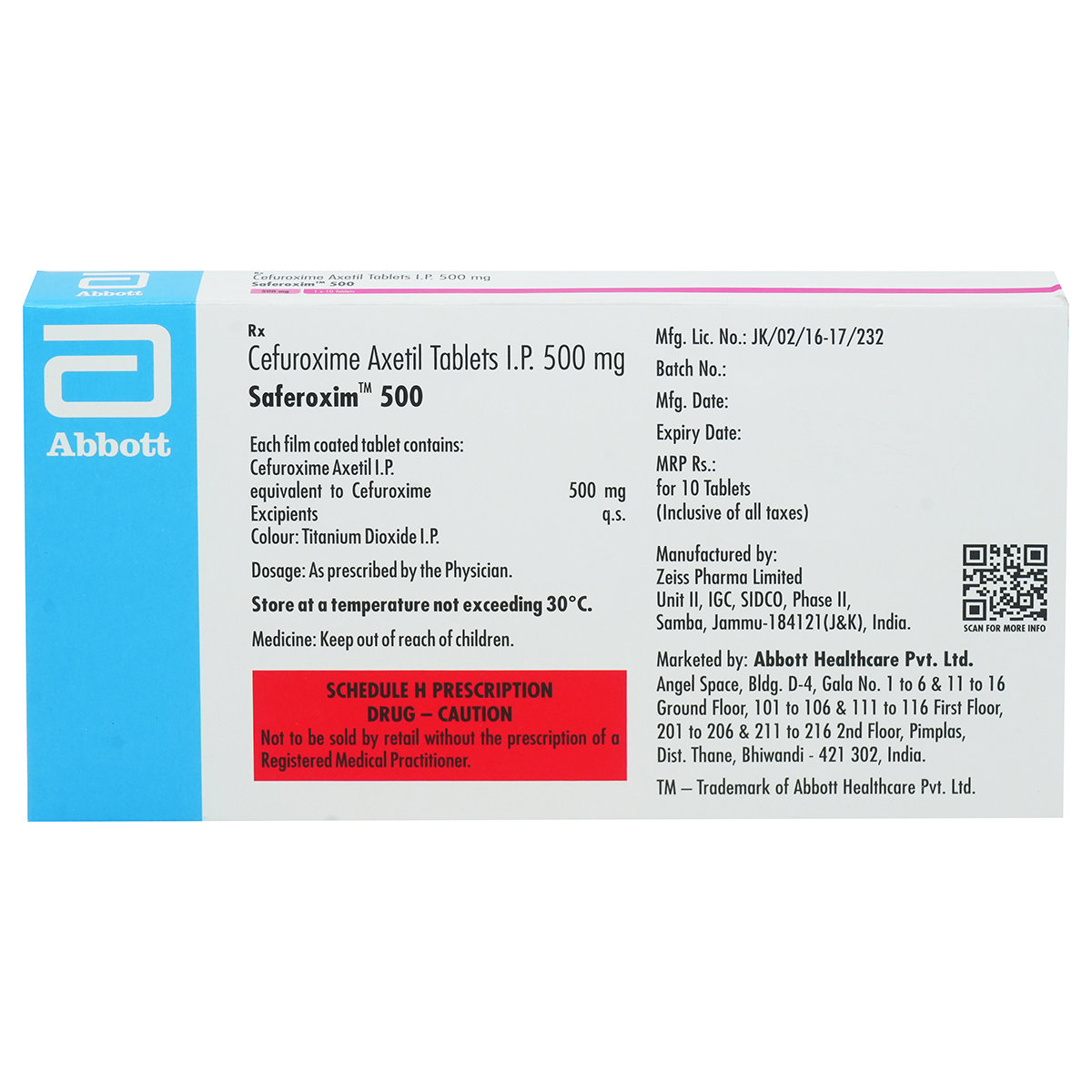 Saferoxim 500 Tablet 10's, Pack of 10 TABLETS Saferoxim 500 Tablet 10's, Pack of 10 TABLETS