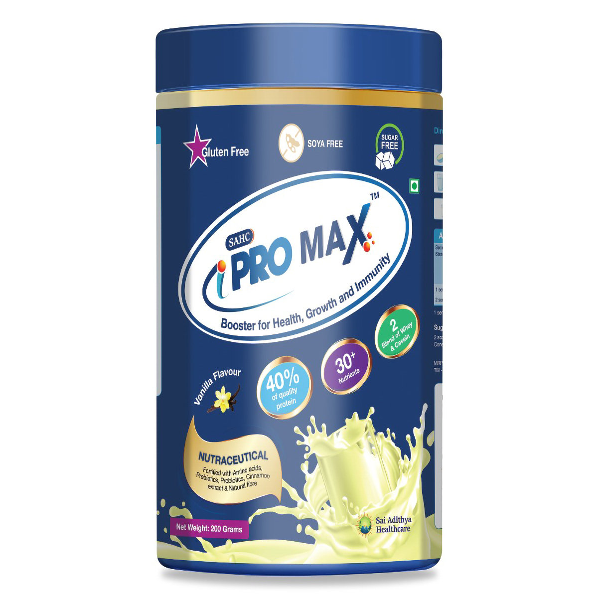 Sahc I Pro Max Sugar Free Vanilla Flavour Powder, 200 gm, Pack of 1 Sahc I Pro Max Sugar Free Vanilla Flavour Powder, 200 gm, Pack of 1