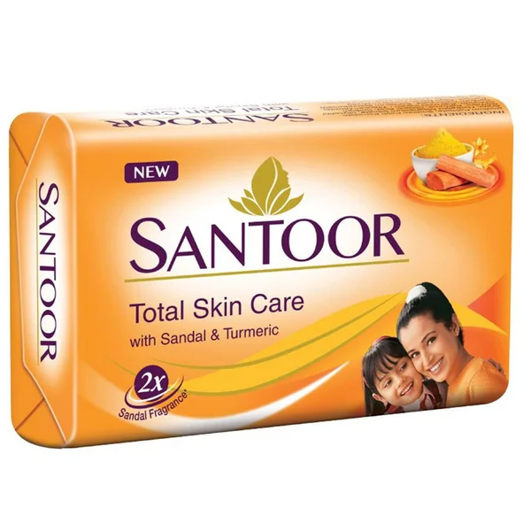Santoor Total Skin Soap 100 gm | With Sandal & Turmeric | For Younger looking Skin | With 2X sandal Fragrance