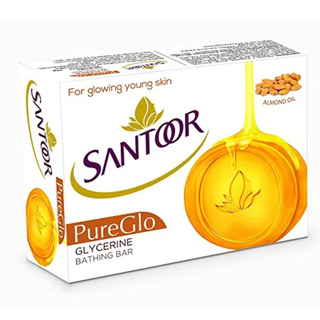 Santoor Pureglo Glycerine Bathing Bar 75 gm | With Almond Oil | Fight Dryness | For Glowing Young Skin