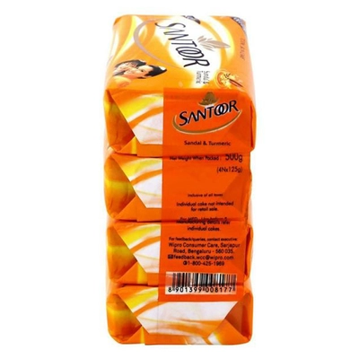 Santoor Sandal &amp; Turmeric Soap, 500 gm (4 x 125 gm), Pack of 1