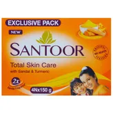 Santoor Sandal &amp; Turmeric Soap, 600 gm (4 x 150 gm), Pack of 1