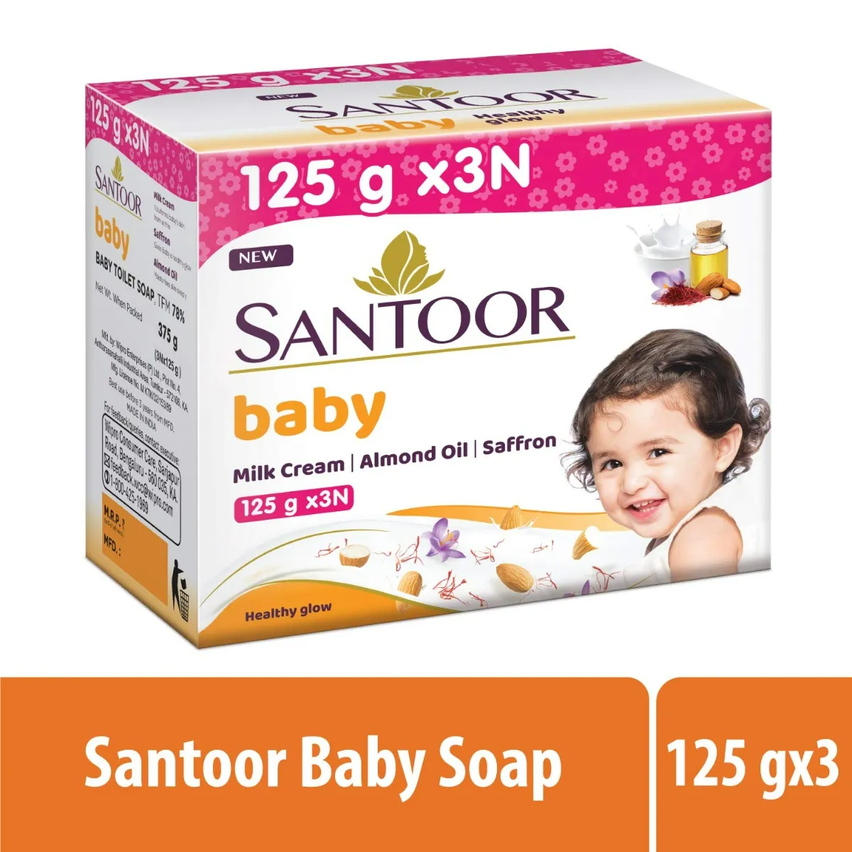 Buy Santoor Baby Healthy Glow Soap, 375 gm (3x125 gm) 19 Minutes
