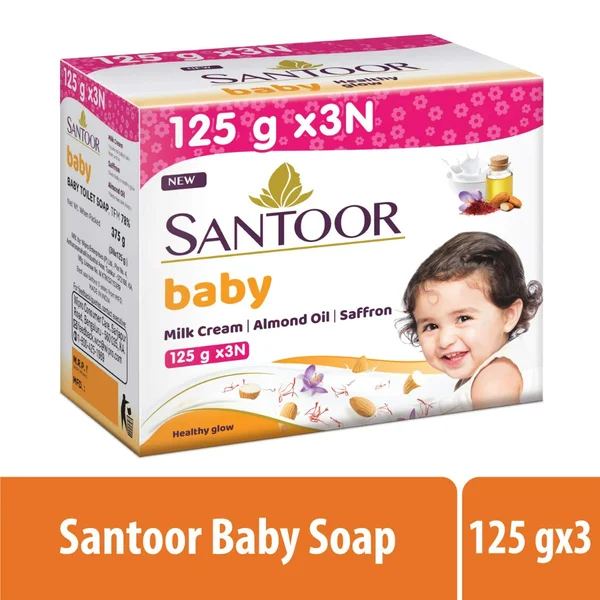 Santoor Baby Healthy Glow Soap, 375 gm (3x125 gm), Pack of 1