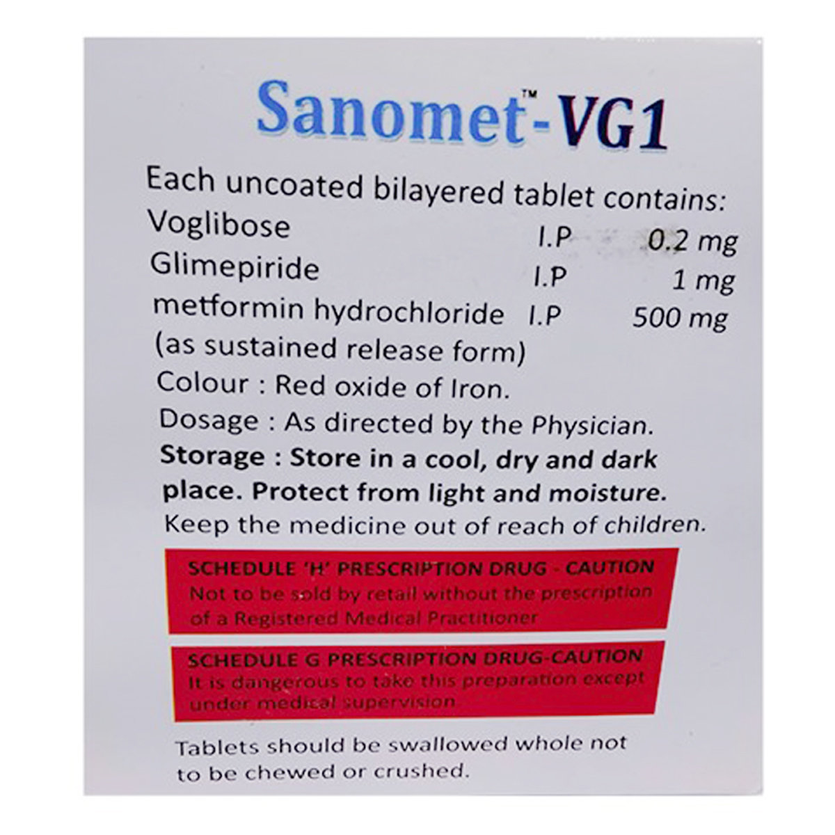 Sanomet-VG 1 Tablet 15's, Pack of 15 TabletS Sanomet-VG 1 Tablet 15's, Pack of 15 TabletS